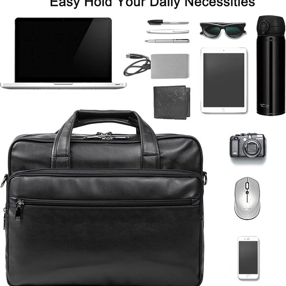 Leather Laptop Bag, Men's 15.6 Inche 17.3 Inche Messenger Briefcase Business - Picture 2 of 6